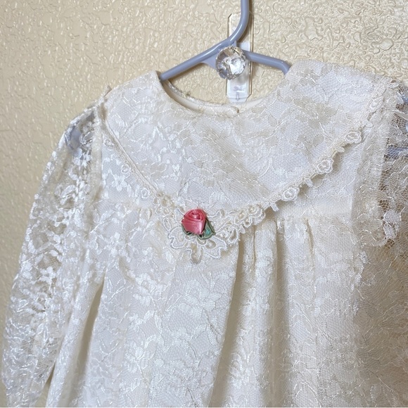 Rose Cottage lace formal dress cream off white 18 months sailor collar pink rose - Picture 2 of 6